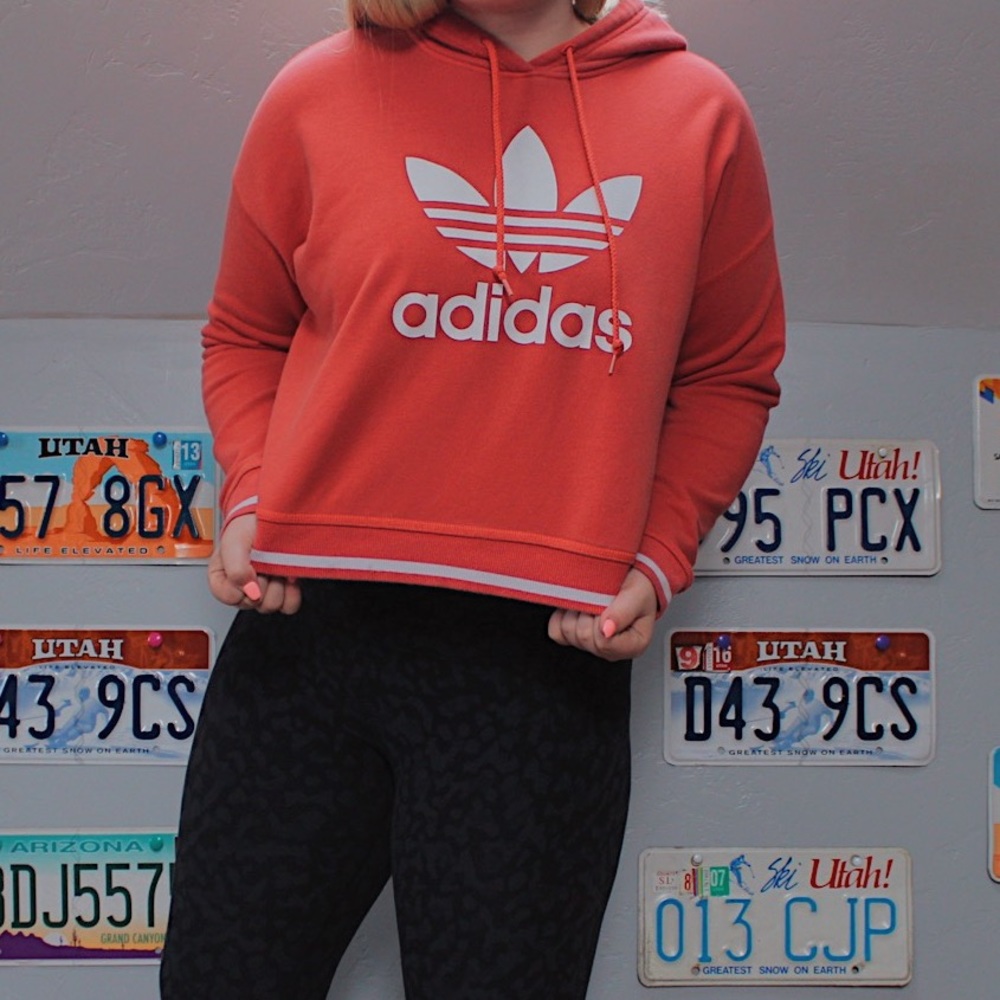 pink orange adidas cropped sweatshirt